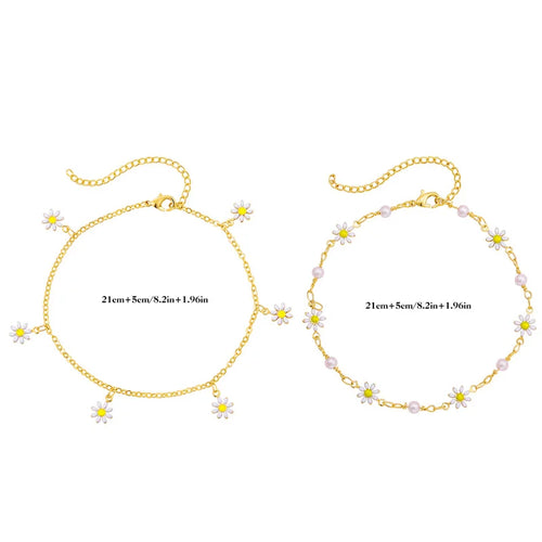 Bracelet de Cheville Émail Marguerite & Œil Turc Bleu – Cheville Femme Vintage Été Plage & Voyage | Bijou Pied Tendance, Porte-Bonheur & Cadeau