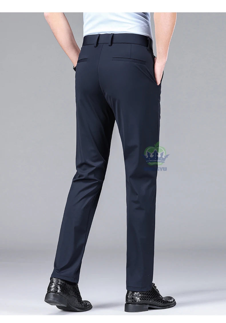 Pantalon Homme Soie de Glace Stretch Été Grande Taille – Ceinture Élastique Business Formel Jusqu'à 40 | Mode Homme Premium