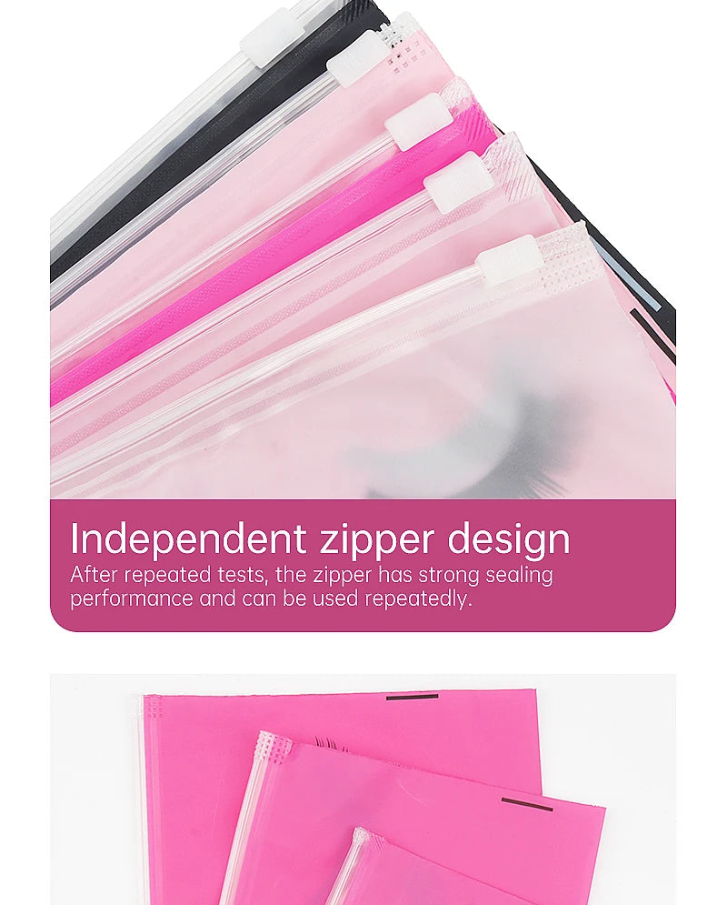 Pochettes Aftercare Extension Cils – Lot 10 Pcs avec Fermeture Éclair | Emballage Professionnel
