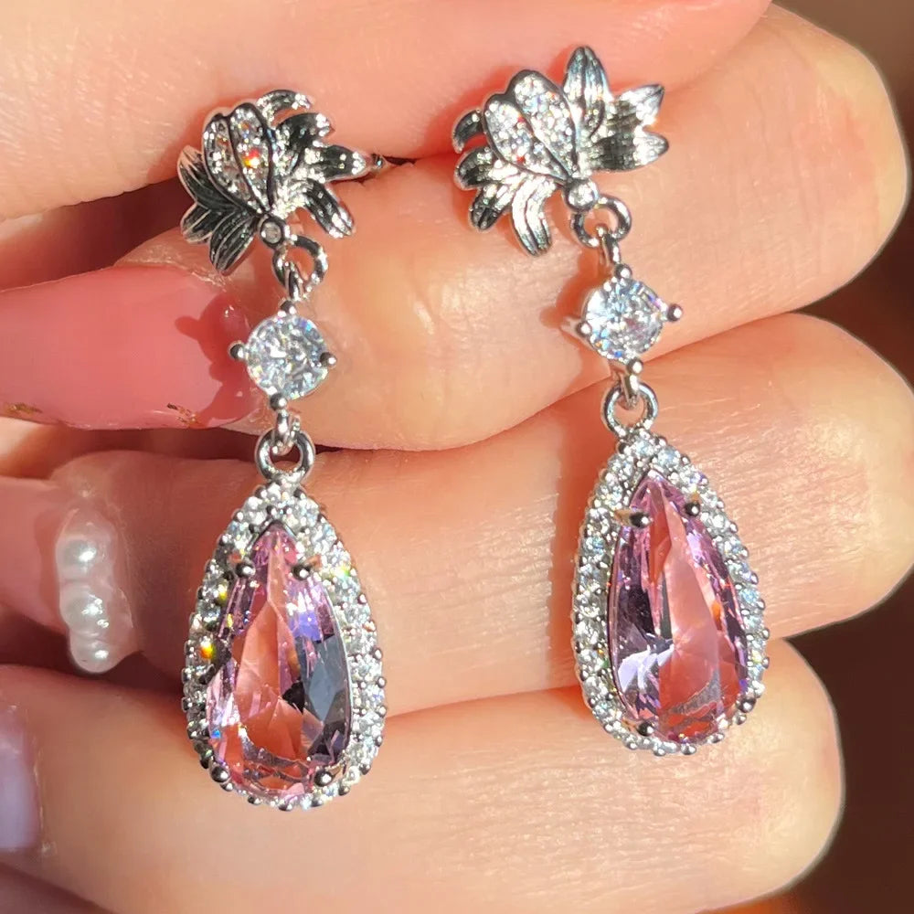 Ohrringe Zirkonia Rosa Koreanisches Silber 2026 – Ohrstecker Luxus Mode Schmuck Geschenk Frau