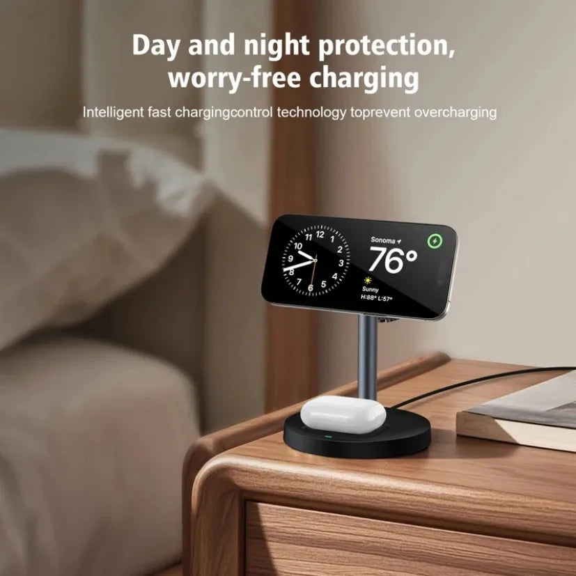 Chargeur 3-en-1 Magnétique Ajustable – iPhone 16-13 iWatch 10-8 AirPods Pro Charge Rapide