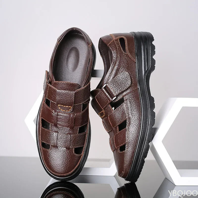 Sandales Cuir Véritable Homme Hollow Respirant 2025 – Casual Confortables Été