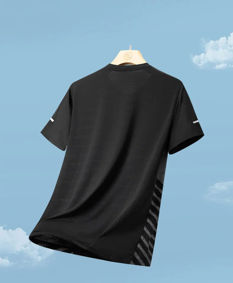 T-Shirt Running Homme Été Soie de Glace Ultra-Léger Imprimé Réfléchissant Séchage Rapide Manches Courtes Respirant Fitness Sport Grande Taille 5XL – Tee Sport Performance | Mode Homme Sport