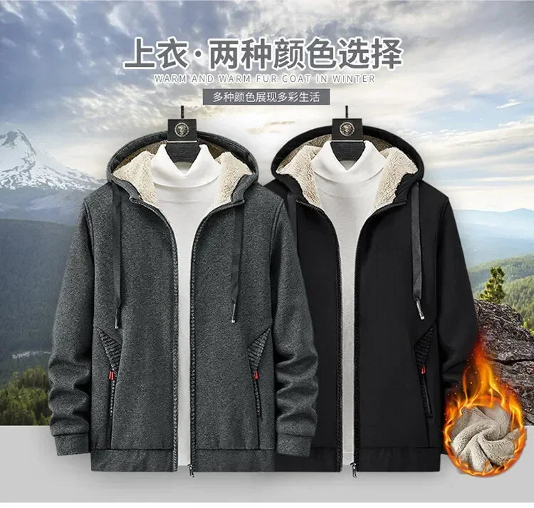 Ensemble Homme Cashmere Tracksuit Hiver – Veste + Pantalon Polaire Épaisse Capuche Chaud