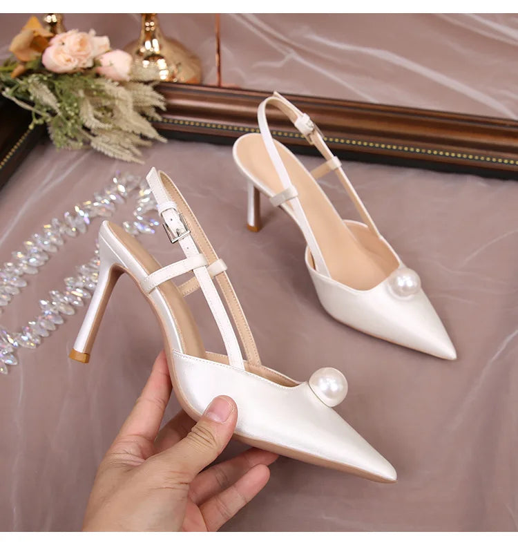 Escarpins Mariage Blanc Stiletto Demoiselle d'Honneur 2025 – Bout Pointu 6.5/8.5CM Pumps