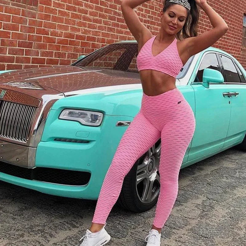 Damen Yoga Leggings Hohe Taille Bubble Nahtlos Push-Up Formend – Sport Hose Gym Laufen Schlank Elastisch | Fitness