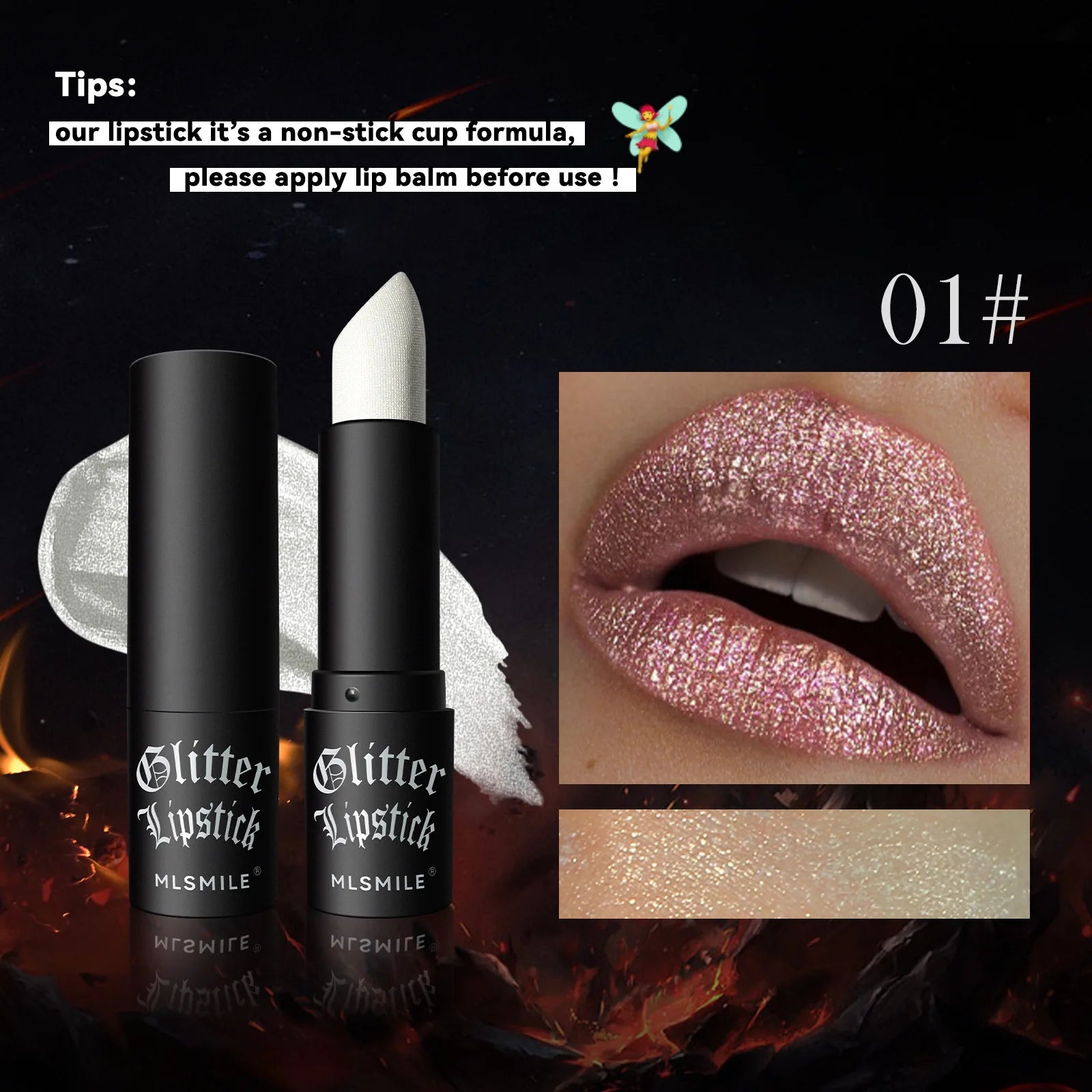 Rouge à Lèvres Glitter 7 Couleurs – Diamond Pearlescent Métallique Waterproof | Lipgloss Noir Femme
