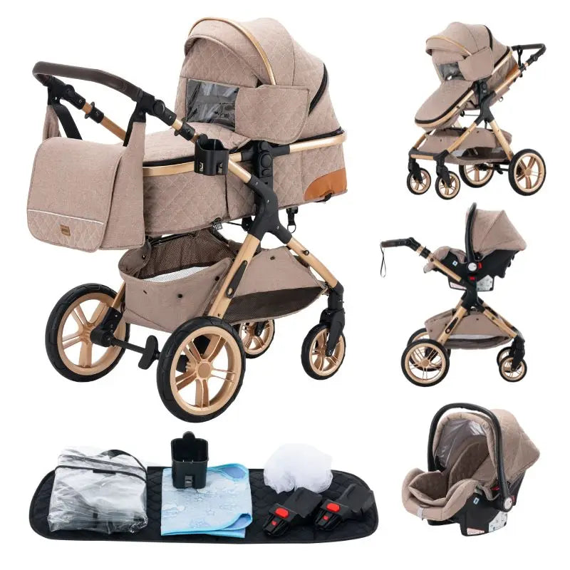 Poussette Bébé 3 en 1 Pliable Aluminium – Haute Vue, Nacelle & Siège, Voyage Compact | Nouveau-Né & Nourrisson