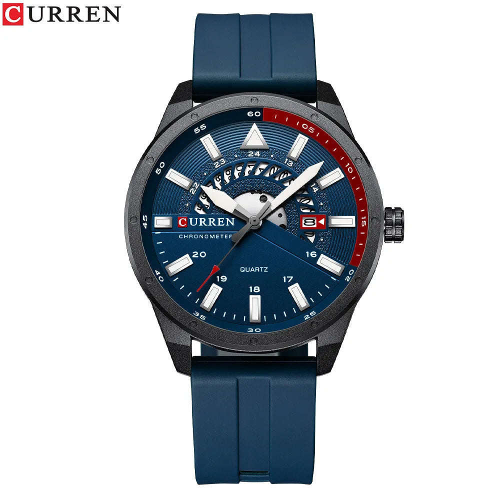 Montre Homme CURREN 8421 Quartz Fashion Calendrier Étanche Bracelet Silicone Sport Casual Business Élégante | Montre CURREN 8421 Quartz Sport Premium