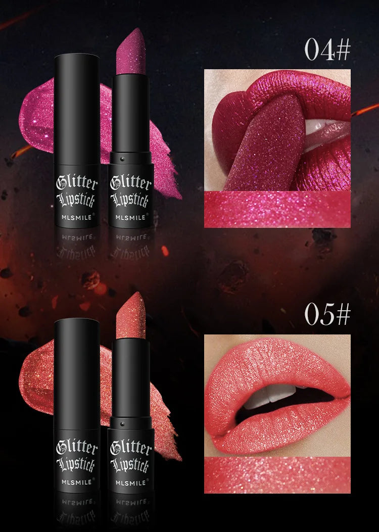 Rouge à Lèvres Glitter 7 Couleurs – Diamond Pearlescent Métallique Waterproof | Lipgloss Noir Femme