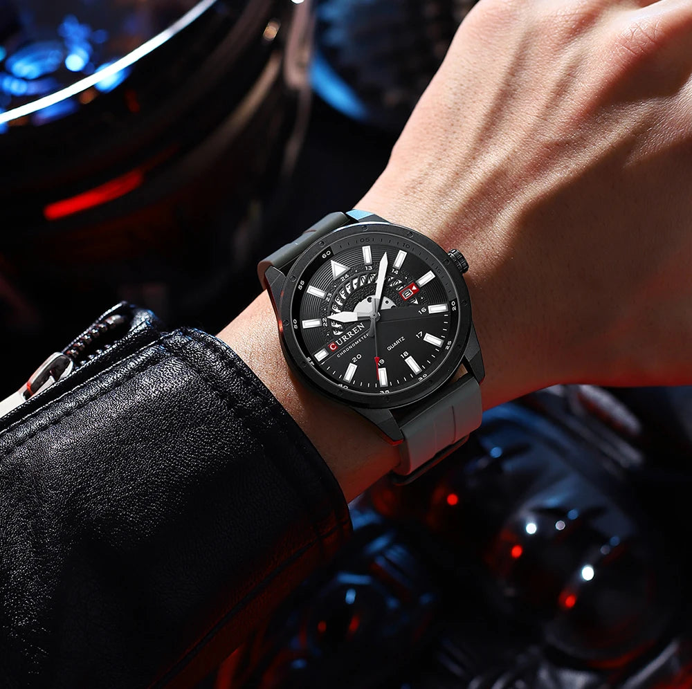 Montre Homme CURREN 8421 Quartz Fashion Calendrier Étanche Bracelet Silicone Sport Casual Business Élégante | Montre CURREN 8421 Quartz Sport Premium