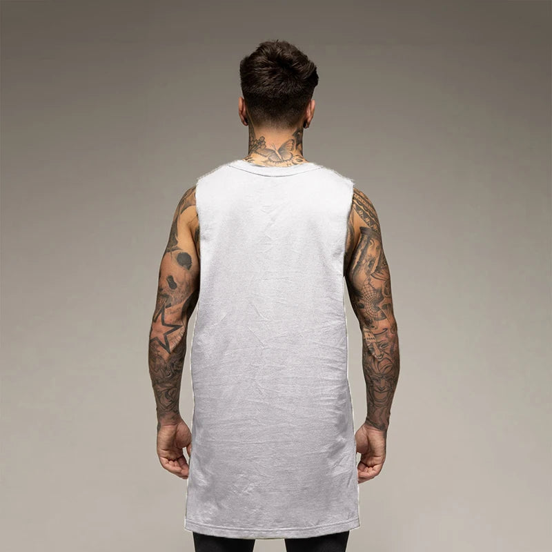Débardeur Long Homme Coton – Style Hip Hop & Gym | Sans Manches Casual & Fitness | Streetwear Été Tendance