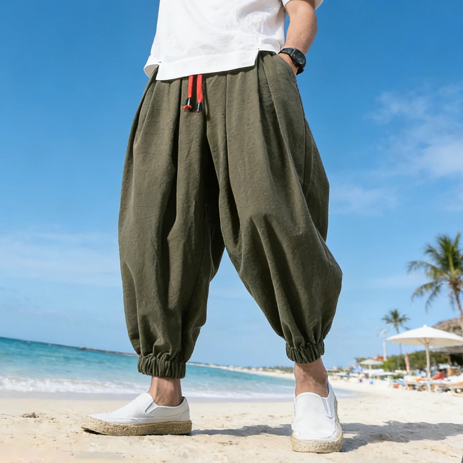 Pantalon Homme Style Chinois Casual Plage Été Voyage Léger Confortable Printemps Automne Fashion Tendance – Pantalon Ethnique Chic Vacances | Mode Homme Premium