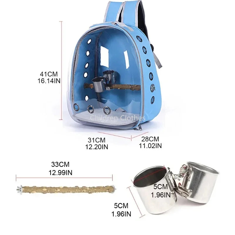 Sac Transport Perroquet & Oiseaux Backpack Acrylique – Perchoir, Mangeoire, Cage Portable | Perruche, Cocatièl & Lapin