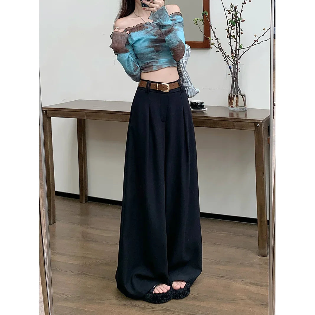 Damenhose Weit Hohe Taille Einfarbig Elegant Minimalistisch Büro-Stil Ulzzang – Casual Chic | Frühling Herbst