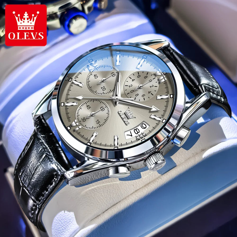 Montre Homme OLEVS 2987 Business Luxe Quartz Cuir Lumineux Date Étanche – Cadeau Sport Élégant
