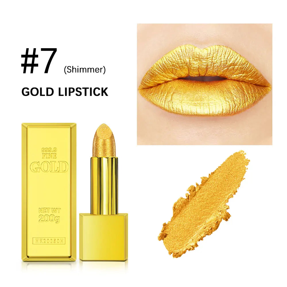 Rouge à Lèvres Glitter Hydratant Velours Mat Or – Waterproof Longue Tenue | Lèvres Brillantes Rouge Sexy Cosmétique Pigmenté