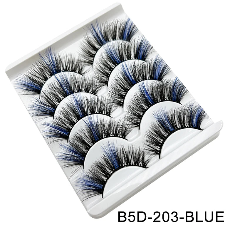 Faux Cils 3D Mink Colorés – Lot 5 Paires Fluffy | Rose, Bleu, Rouge | Maquillage Festif