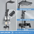 Ensemble Douche Pluie Mural Noir & Chrome Laiton – Étagère Offerte, Mitigeur Eau Chaude & Froide | Système Complet Salle de Bain