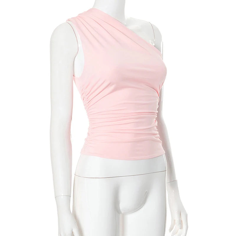 Top Une Épaule Dos Nu Femme – Couleur Bonbon Ajusté Sans Manches | Sexy Casual Été