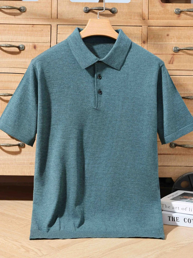 Pull Polo Homme 100% Laine Mérinos – Col Lapierre Manches Courtes Tricoté Loose Été Grande Taille | Mode Homme Premium
