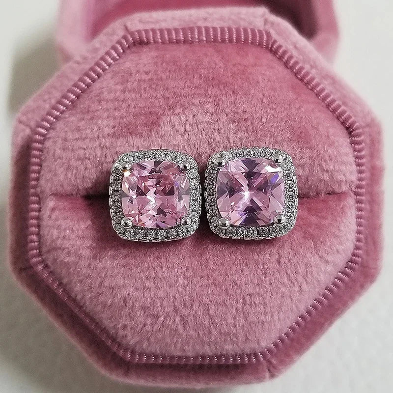 Boucles d'Oreilles Zircon Rose Korean Silver 2026 – Clous Luxe Fashion Bijou Cadeau Femme