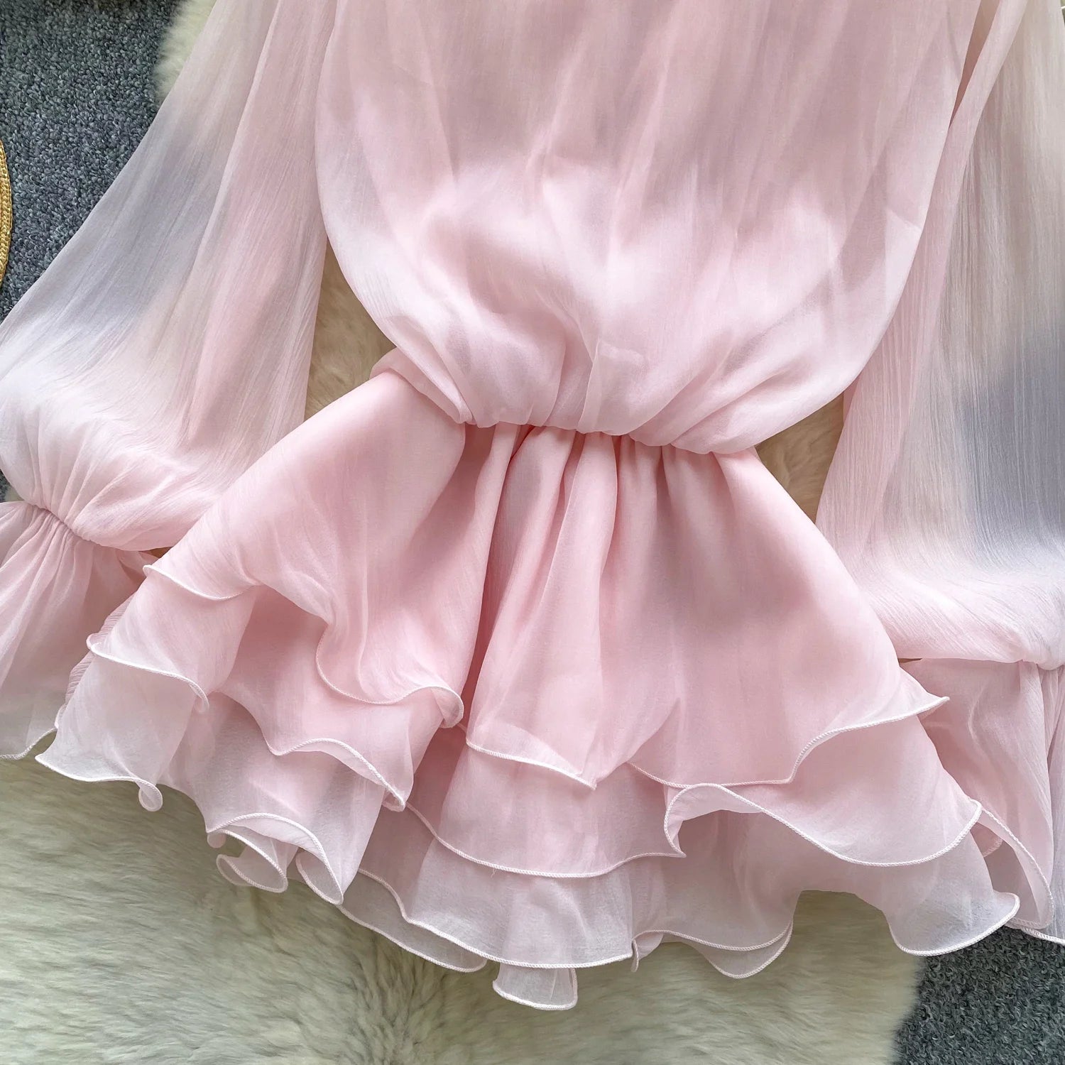 Robe Courte Femme Fleurs 3D Manches Longues Laçage Volants Mousseline – Vintage Bohème Sexy | Plage Été