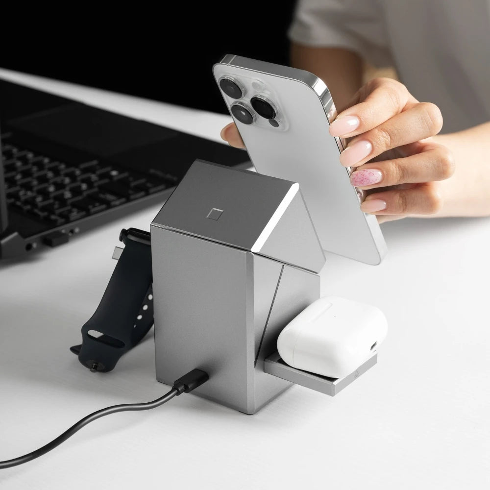 Chargeur Qi2 3-en-1 Dock Auto-Rotatif – iPhone 16 15 14 Pro Max AirPods iWatch Charge Rapide