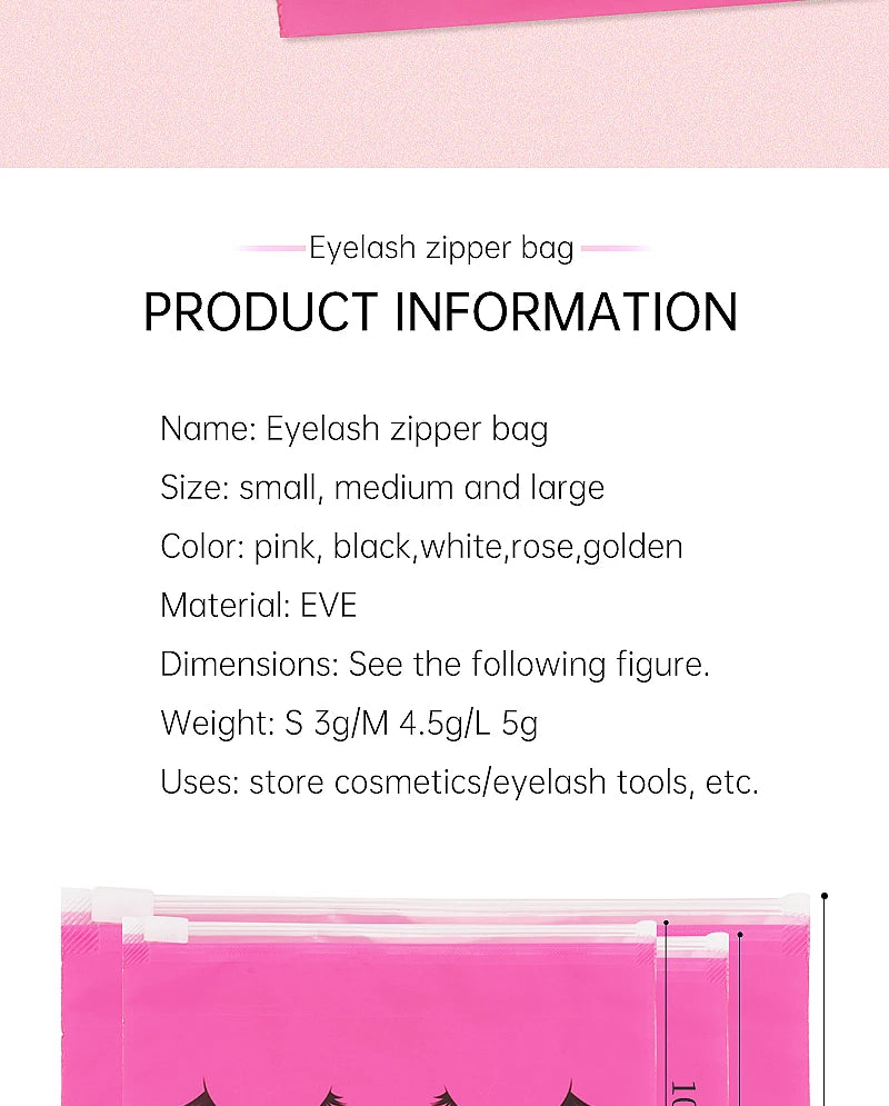 Pochettes Aftercare Extension Cils – Lot 10 Pcs avec Fermeture Éclair | Emballage Professionnel