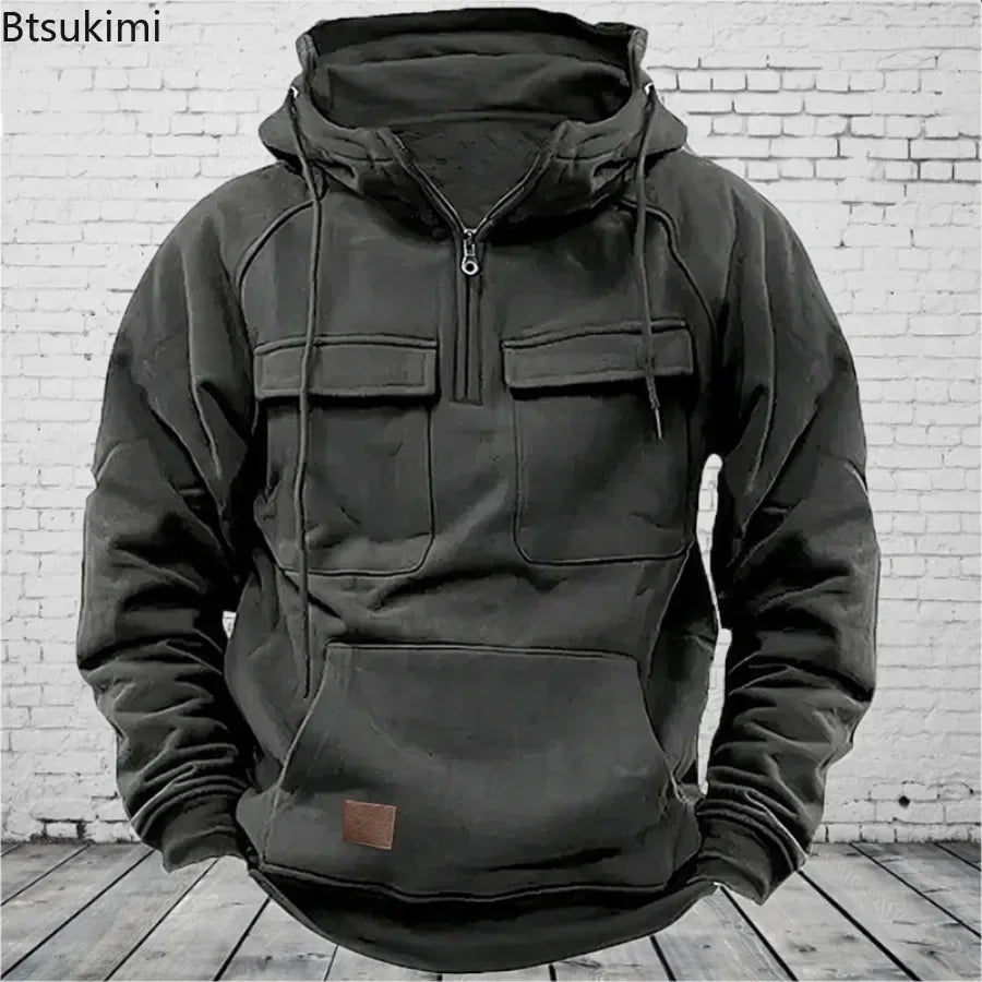 Sweat Tactique Homme Half-Zip Grande Poche – Cargo Pullover Outdoor, Gym & Fitness 2026 | Coupe Ample & Respirant