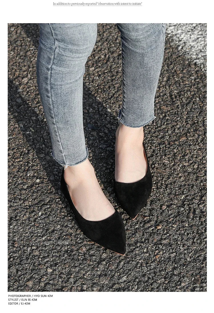 Ballerines Bout Pointu Flock Slip-on 2025 – Talon Plat Couleur Unie Tailles 31 à 46
