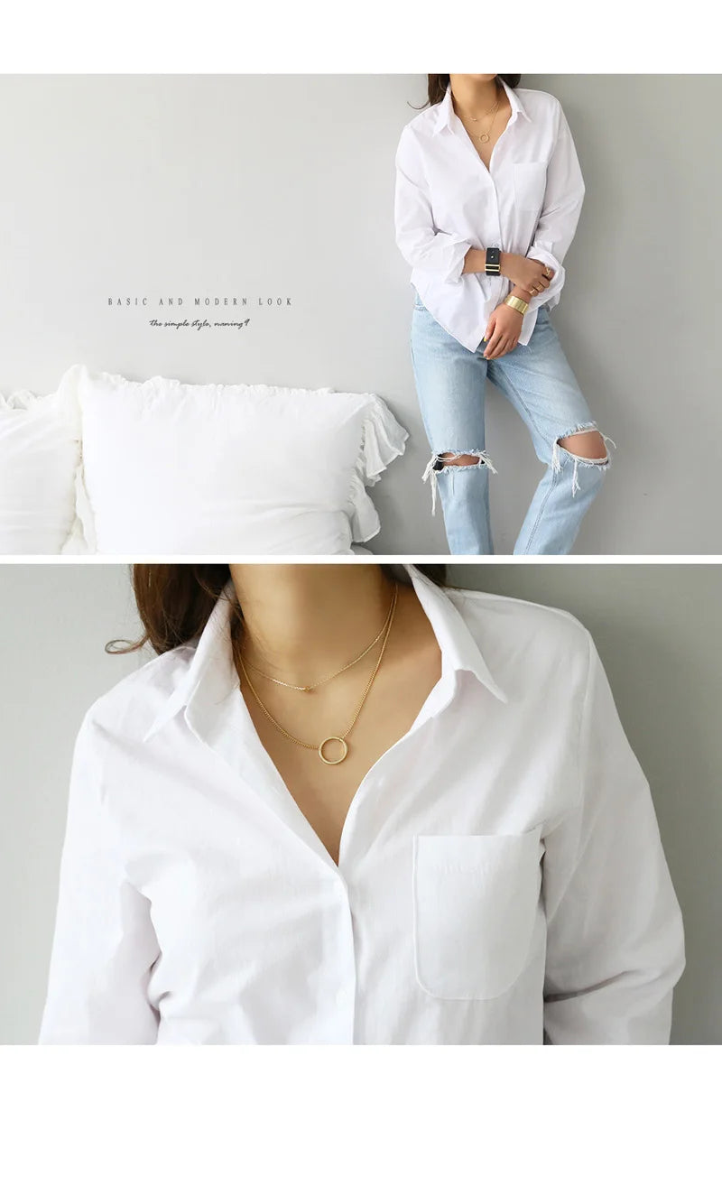 Chemisier Blanc Coton Femme – Manches Longues Style Bureau Casual | Élégant & Polyvalent