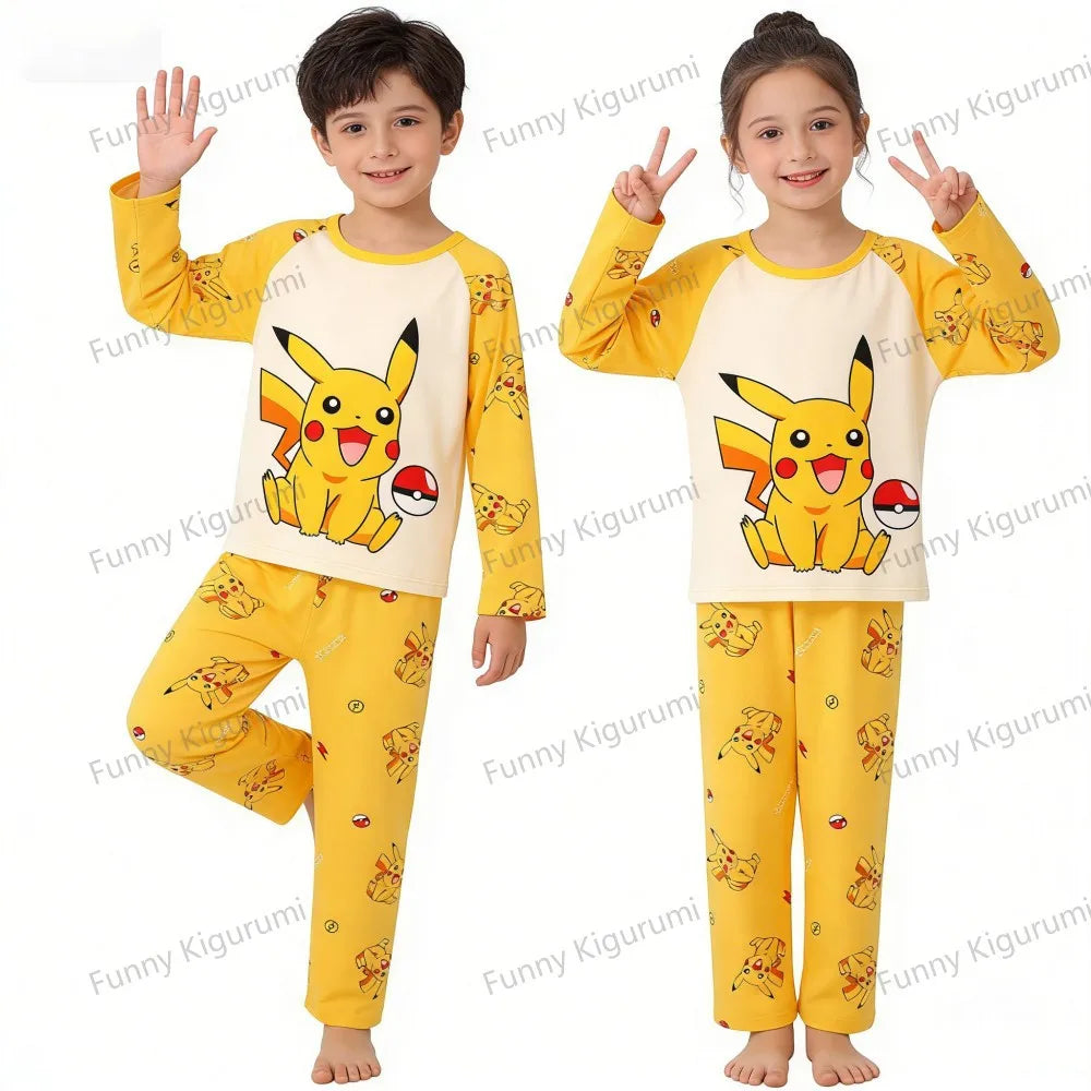 Pyjama Enfant Cartoon Pikachu – Ensemble 2 Pièces Manches Longues Garçon Fille 3-13 Ans