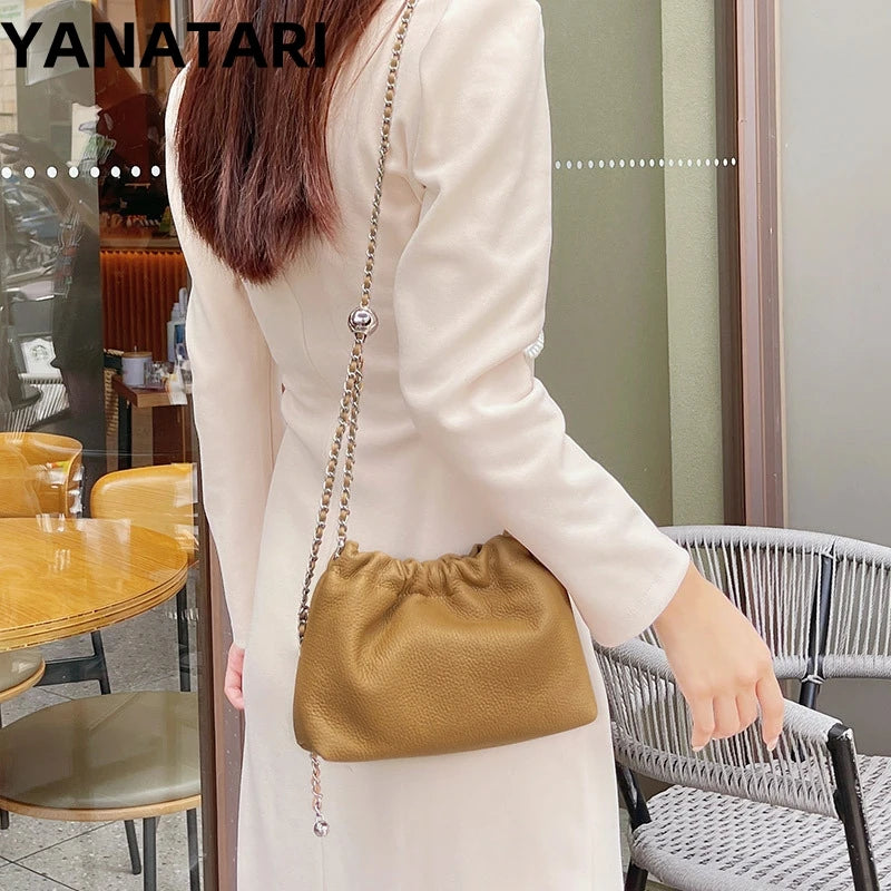 Sac Nuage Cuir Véritable Femme – Mini Sac Épaule Crossbody Chaîne Style Coréen Luxe
