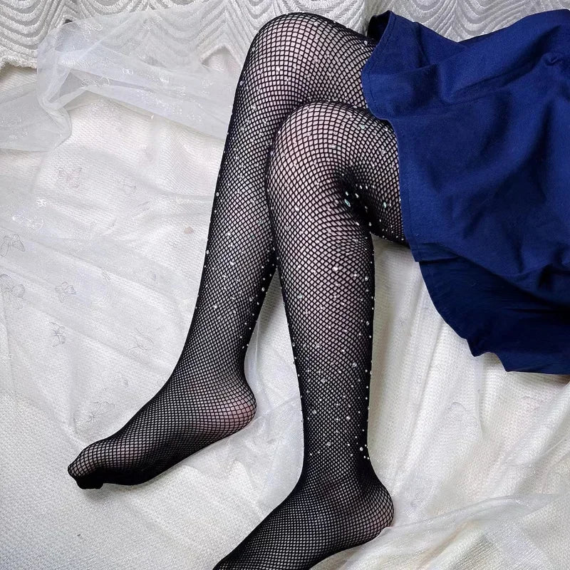 Strass-Netzstrumpfhose für Mädchen – Elastische Netzstrümpfe für Kinder, Damenmode, Trend