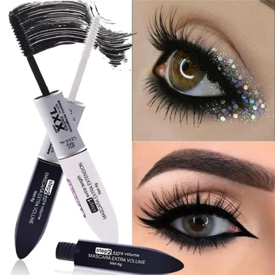 Mascara 4D Soie Fibre 2-en-1 – Allongeant & Courbant | Noir & Blanc XXL