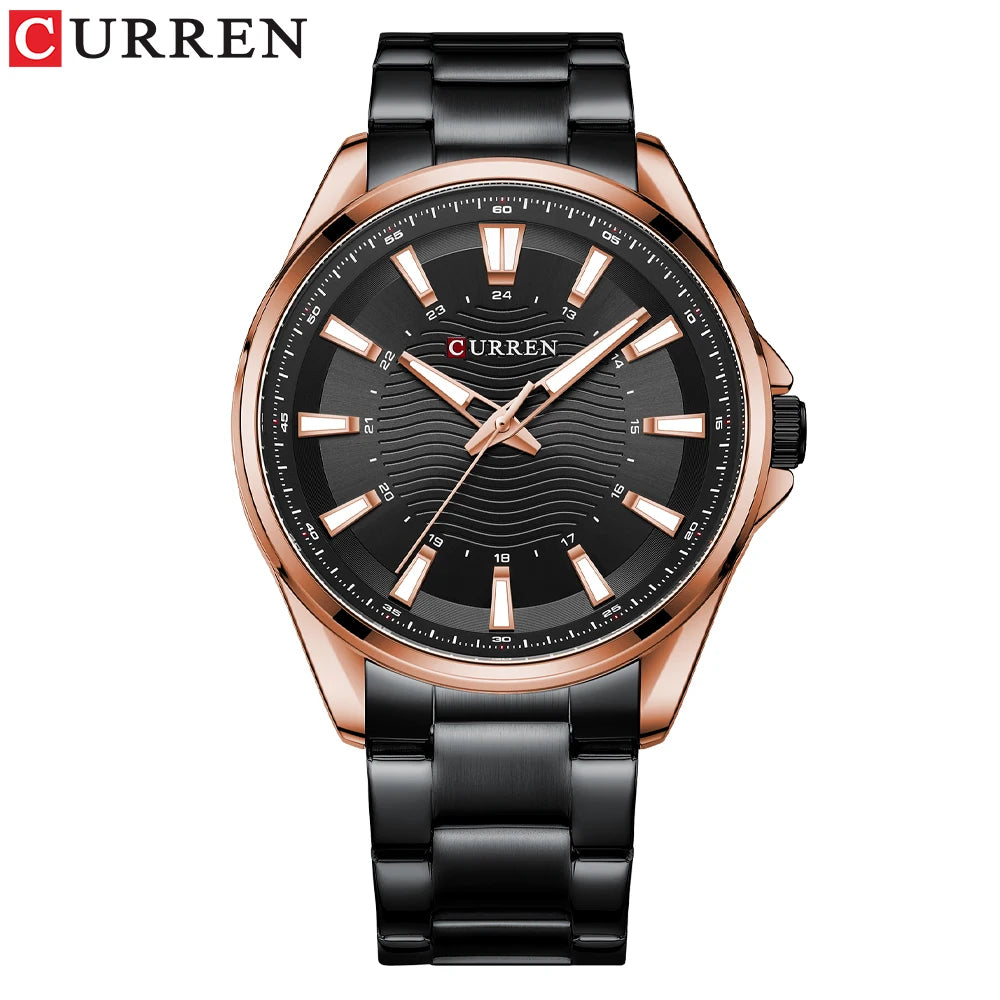 Montre Homme CURREN Business Casual Quartz 44mm – Acier Noir Lumineux Étanche Fashion