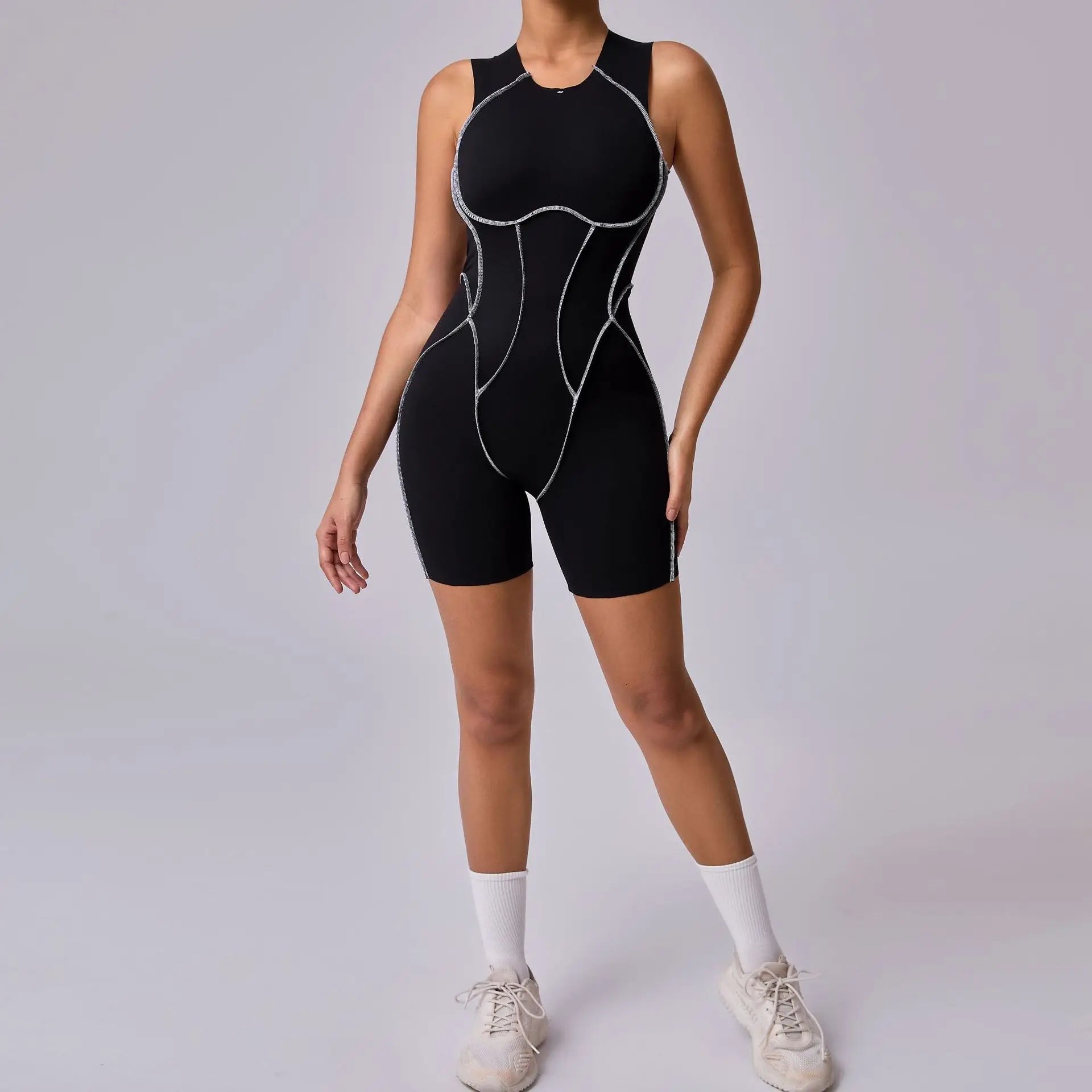 Bodysuit Yoga Push-Up Rembourré Bicolore - Combinaison Short V Butt Gainante Gym & Fitness Femme