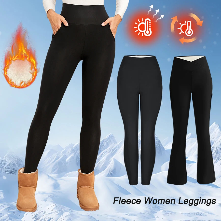 Damen High Waist Flare Leggings mit Fleecefutter – Warme, figurformende Thermostrumpfhose | Winter Komfort