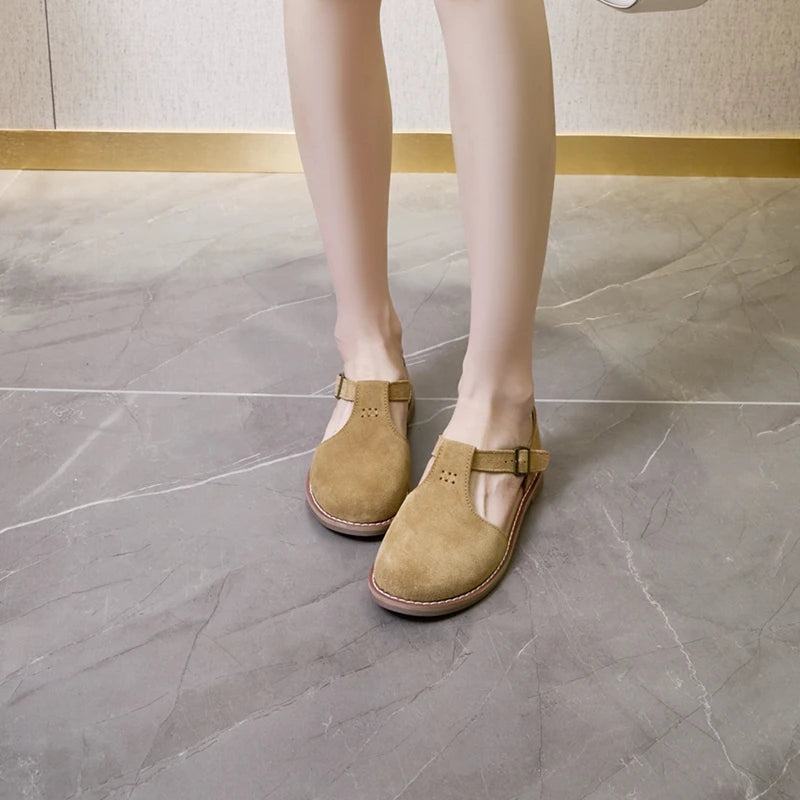 AIYUQI Sandales Cuir Véritable Retro Givré Baotou Romain 2026 – Hollow Flat Femme