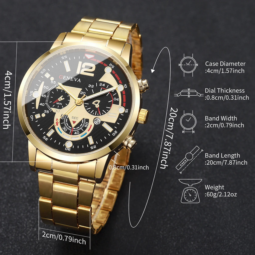 4PCS/Set Fashion Men Business Watches Casual Quartz Watch With Calendar Jewelry Set for Mens Clock Reloj Hombre（Without Box）