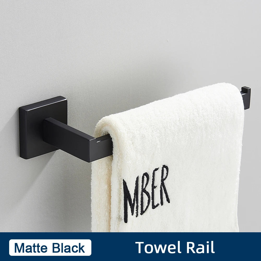 Set Accessoires Salle de Bain Inox – Porte-Serviettes, Porte-Papier & Crochet | Noir & Or Mural