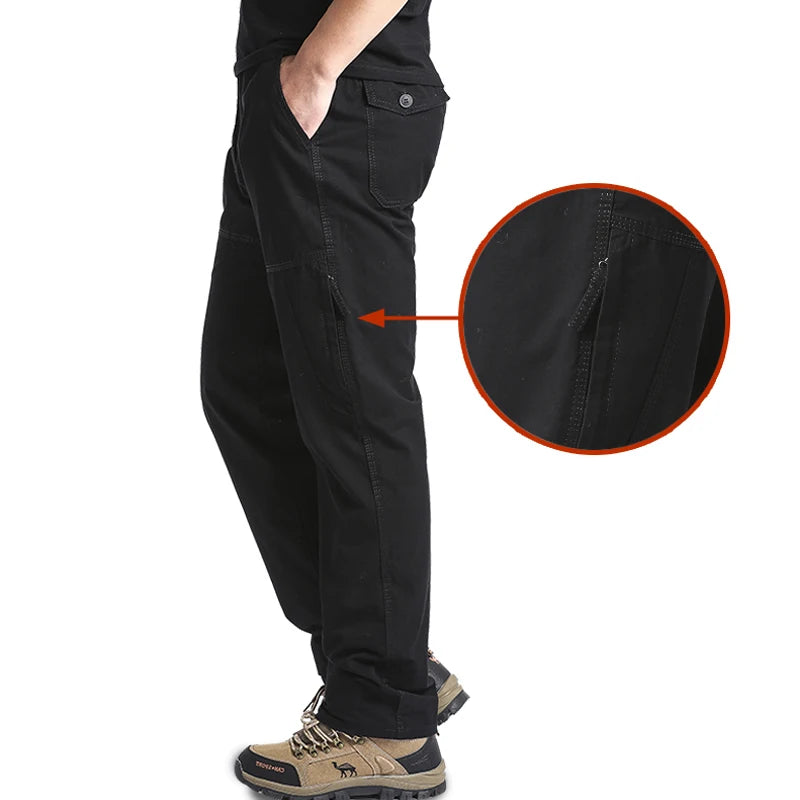 Pantalon Cargo Homme Coton Haute Qualité Multi-Poches Taille Élastique Loose – Casual Outdoor Camping Randonnée Travail Printemps Automne | Mode Homme Tactique