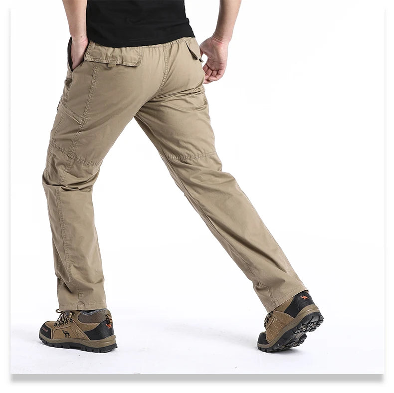 Pantalon Cargo Homme Coton Haute Qualité Multi-Poches Taille Élastique Loose – Casual Outdoor Camping Randonnée Travail Printemps Automne | Mode Homme Tactique