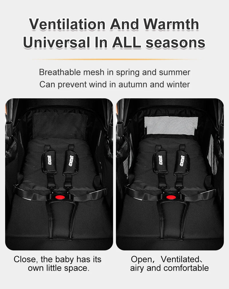 Poussette Bébé 3 en 1 Luxe Pliable Noire – Cadre Aluminium, Haute Vue, Nacelle & Siège | Voyage Nouveau-Né & Nourrisson