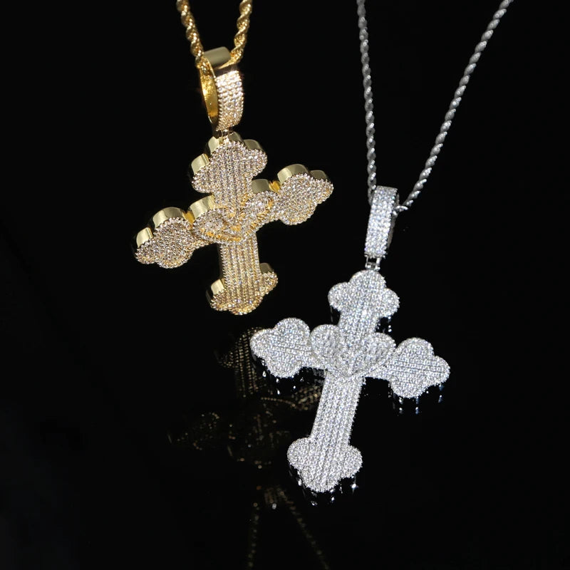 Collier Pendentif Hip Hop Bling 5A CZ Pavé Croix & Cœur Glacé – Chaîne Cuban Link, Tennis & Corde | Bijou Homme Rapper Streetwear Premium