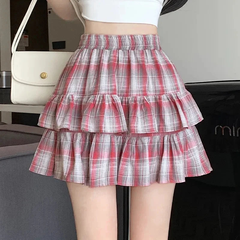 Mini Jupe Femme Balletcore Taille Haute Élastique Volantée Patchwork Lolita Style Coréen Kawaii Y2K – Jupe Courte Douce Sexy | Mode
