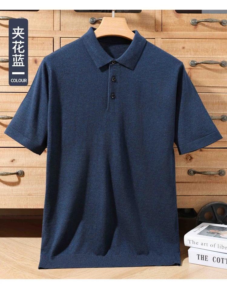 Herren-Polo-Pullover aus 100 % Merinowolle – Lapierre-Kragen Kurzarm Locker gestrickt Sommer Übergröße | Premium Herrenmode