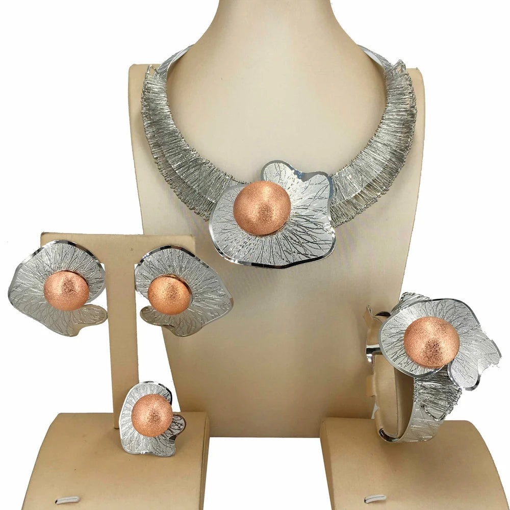 Parure Bijoux Plaqué Or Style Dubai & Africain – Collier Cuivre Ajouré Luxe | Set Bijoux Femme Cérémonie, Mariage & Soirée Premium