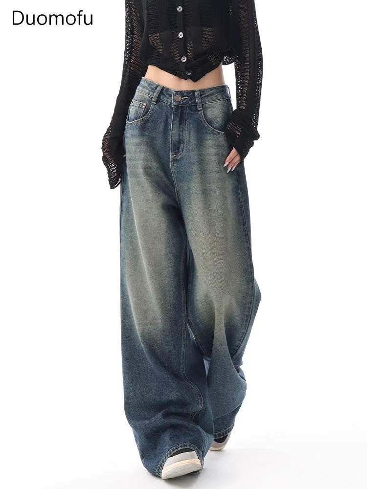 Jean Baggy Femme Taille Haute Boutons Vintage Style Américain Slim Casual Automne – Duomofu | Jean Chic Décontracté Mode